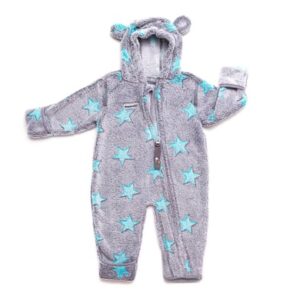 Hoppediz Overall Fleece-Overall mit Umschlagbündchen grau-türkis