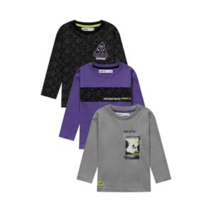 MINOTI 3er-Pack Longsleeves Grau/Schwarz/Lila