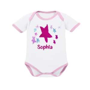 Schnullireich Baby Body (Kurzarm) mit Namen Pinker Stern (Sporty) Weiß