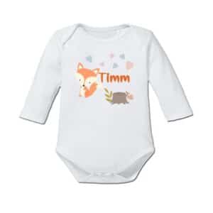 Schnullireich Baby Body (Langarm) mit Namen Kleiner Fuchs Weiß