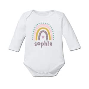 Schnullireich Baby Body (Langarm) mit Namen Rosa Regenbogen Weiß