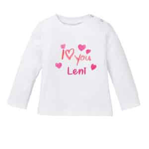 Schnullireich Baby Shirt (Langarm) mit Namen I Love You Weiß