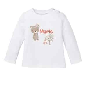 Schnullireich Baby Shirt (Langarm) mit Namen Kleiner Bär Weiß