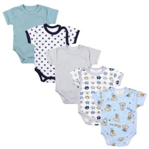 TupTam Baby Jungen Kurzarm Wickelbody 5er Set mint/weiß