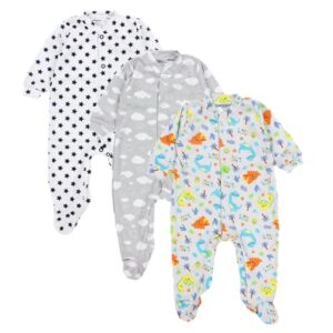 TupTam Baby Jungen Schlafstrampler mit Fuß 3er Pack grau/gelb