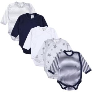 TupTam Baby Langarm Wickelbody im 5er Set grau/weiß