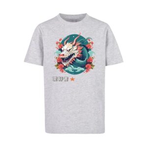 F4NT4STIC T-Shirt Drache mit Blumen heather grey