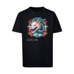 F4NT4STIC T-Shirt Drache mit Blumen schwarz