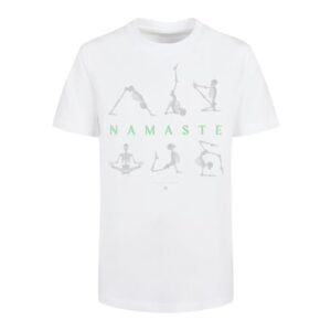 F4NT4STIC Basic Kids Tee Namaste Yoga Skelett Halloween weiß