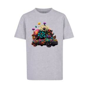 F4NT4STIC T-Shirt Blumen Auto Unisex Tee heather grey