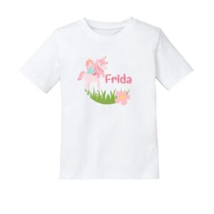 Schnullireich Kinder T-Shirt mit Namen (Kurzarm) Einhorn Weiß