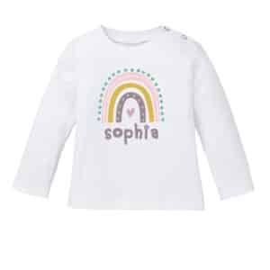 Schnullireich Baby Shirt (Langarm) mit Namen Rosa Regenbogen Weiß