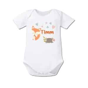 Schnullireich Baby Body (Kurzarm) mit Namen Kleiner Fuchs Weiß