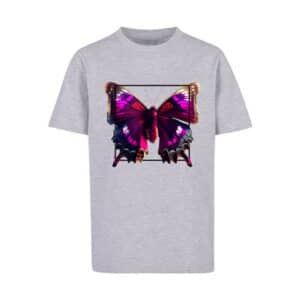 F4NT4STIC T-Shirt Pink Schmetterling TEE UNISEX heather grey