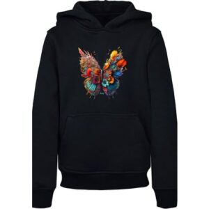 F4NT4STIC Hoodie Schmetterling Blumen Hoodie Unisex schwarz