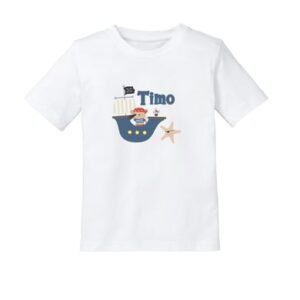 Schnullireich Kinder T-Shirt mit Namen (Kurzarm) Kleiner Pirat Weiß