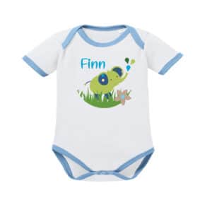 Schnullireich Baby Body (Kurzarm) mit Namen Süßer Elefant (Sporty) Weiß